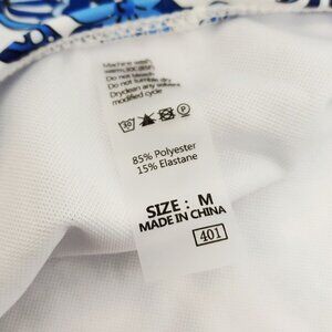 Floral Blue Womens & White High-Neck Bikini Swimsuit Set Size M